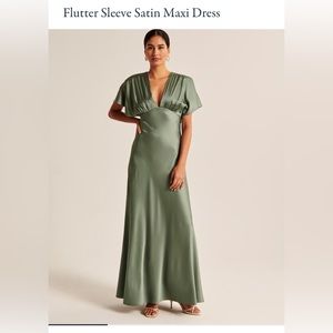 Abercrombie & Fitch Flutter Sleeve Green Satin Maxi Dress
